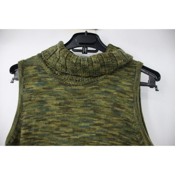 Calvin Klein Sweater Dress Women's M Acrylic Sleeveless Green Turtleneck pockets - Picture 3 of 10
